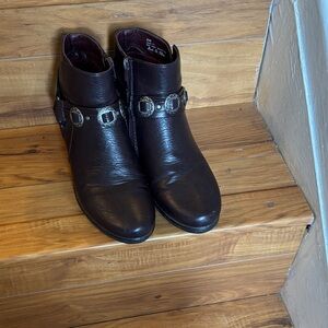 Born Dark Brown Ankle Booties with Buckle Detail